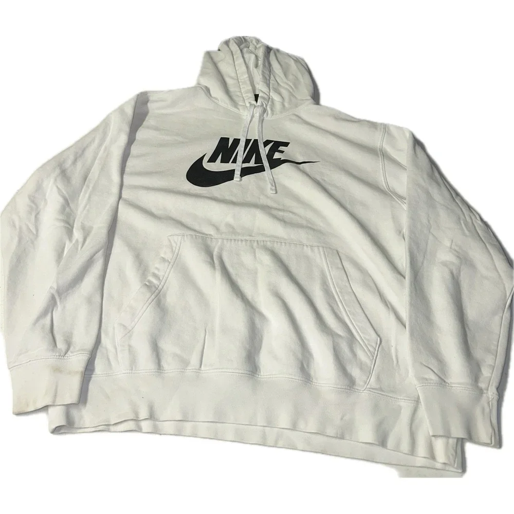 Nike‎ Swoosh Men's Size XL White Spell Out Hoodie Drawstring Pullover Sweatshirt